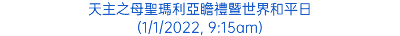 天主之母聖瑪利亞瞻禮暨世界和平日 (1/1/2022, 9:15am)