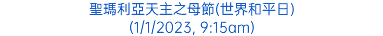 聖瑪利亞天主之母節(世界和平日) (1/1/2023, 9:15am)