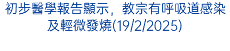 初步醫學報告顯示，教宗有呼吸道感染及輕微發燒(19/2/2025)