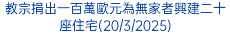 教宗捐出一百萬歐元為無家者興建二十座住宅(20/3/2025)