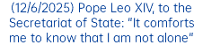 (12/6/2025) Pope Leo XIV, to the Secretariat of State: "It comforts me to know that I am not alone"