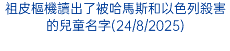 祖皮樞機讀出了被哈馬斯和以色列殺害的兒童名字(24/8/2025)