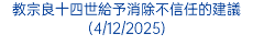教宗良十四世給予消除不信任的建議(4/12/2025)