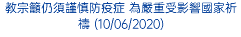 教宗籲仍須謹慎防疫症 為嚴重受影響國家祈禱 (10/06/2020)