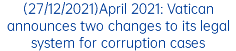 (27/12/2021)April 2021: Vatican announces two changes to its legal system for corruption cases