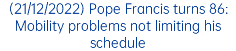 (21/12/2022) Pope Francis turns 86: Mobility problems not limiting his schedule