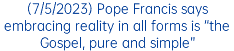 (7/5/2023) Pope Francis says embracing reality in all forms is “the Gospel, pure and simple”
